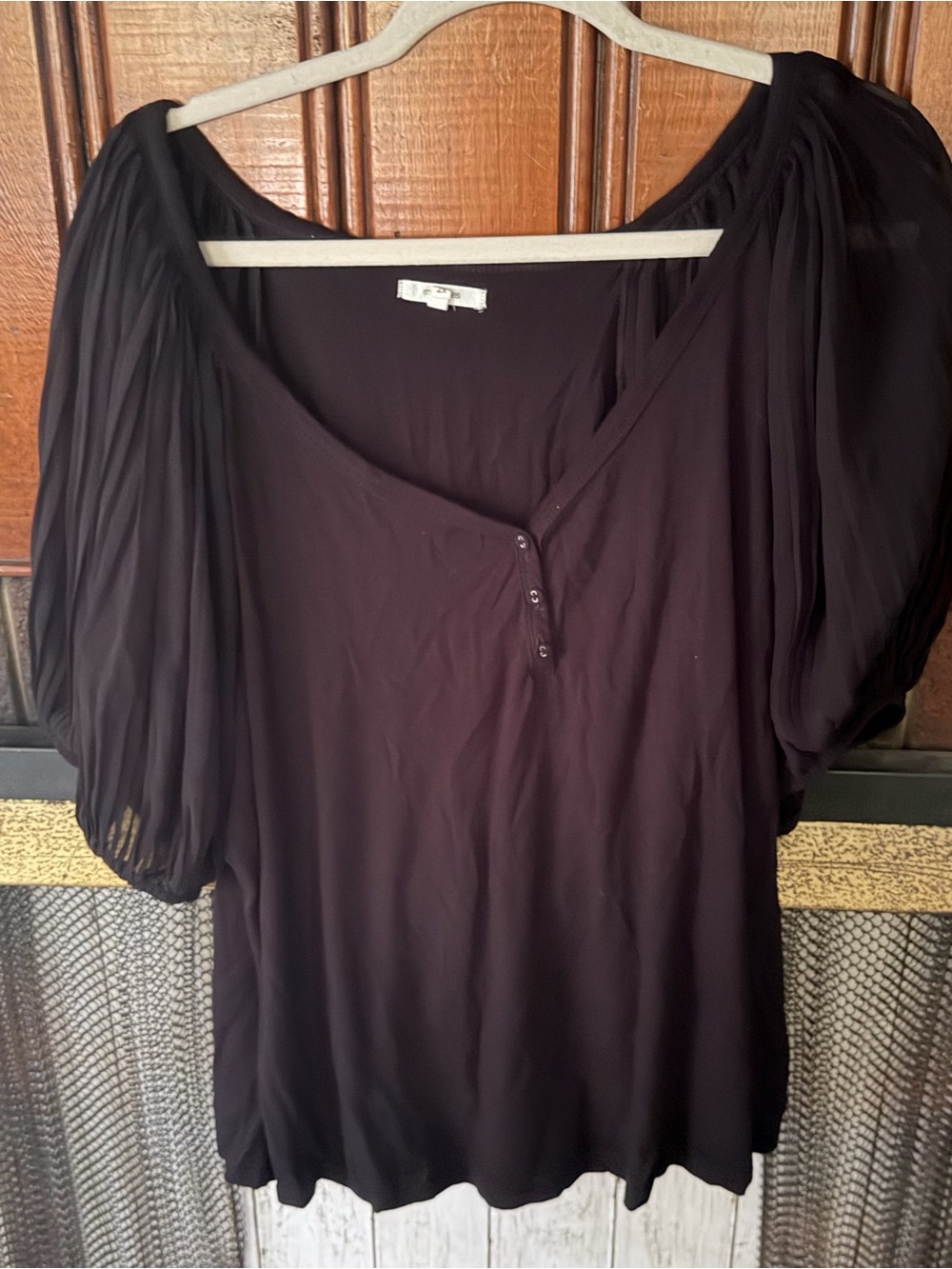 Maurices Black Puff-Sleeve V-Neck Blouse